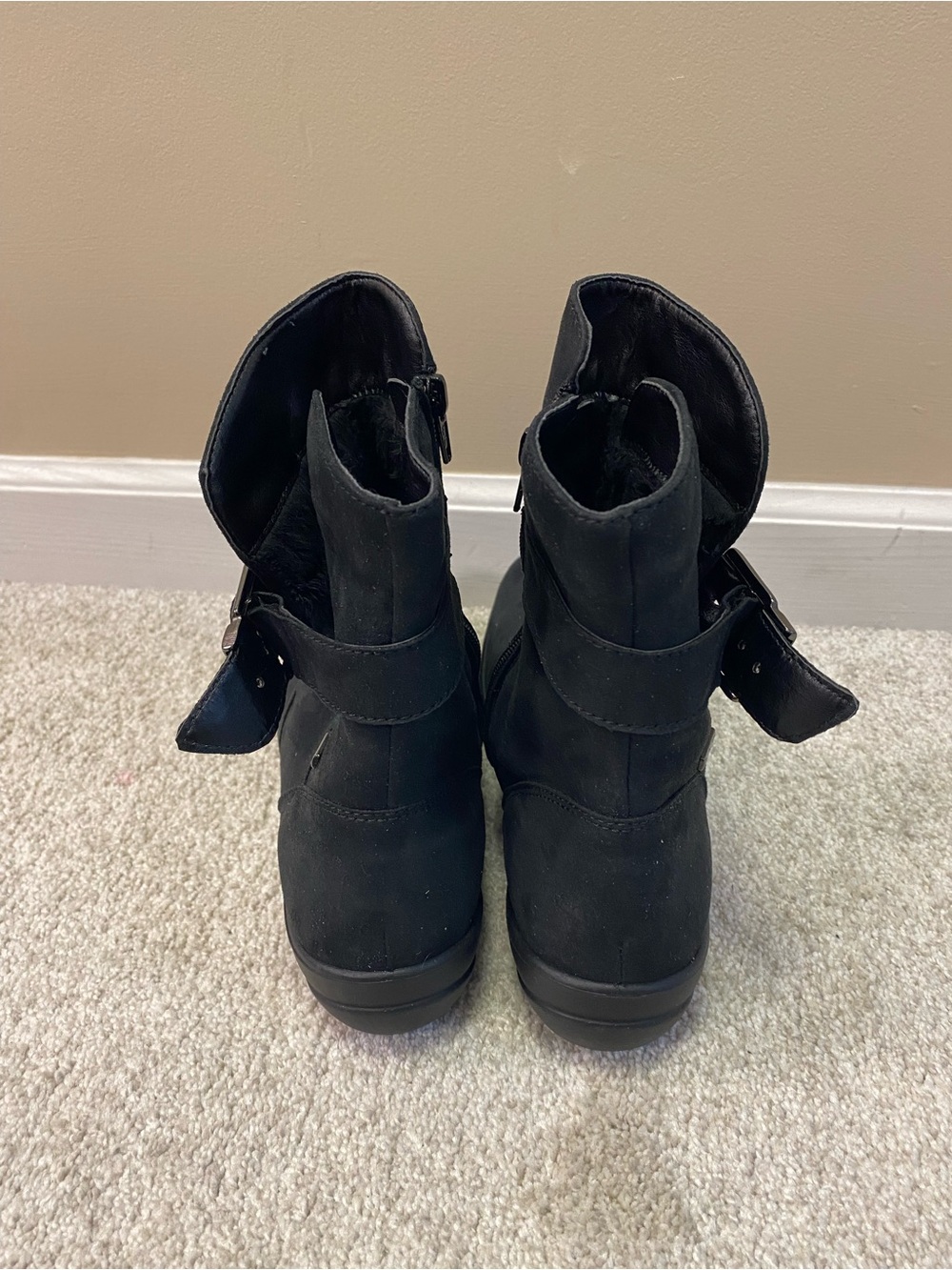Romika Black Suede-Look Ankle Boots with Buckle Accent - Picture 3 of 7